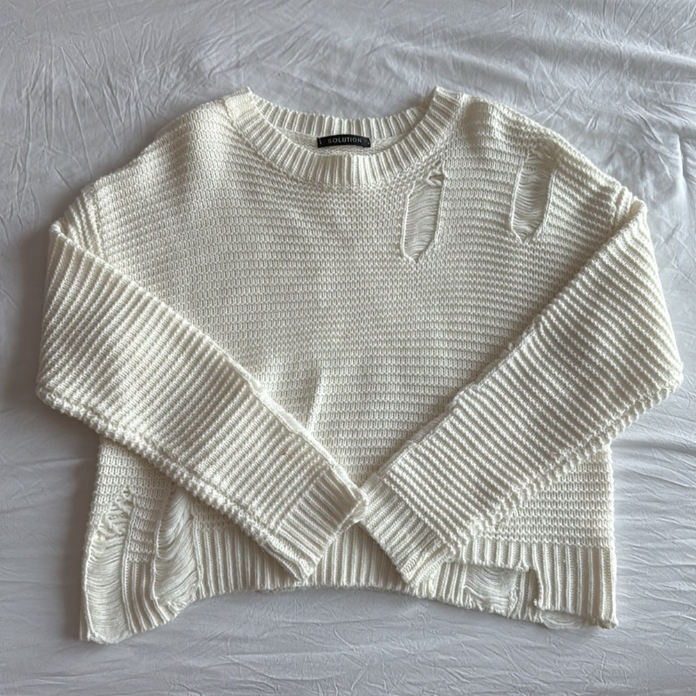 Solution Distressed Cropped Sweater - image 4